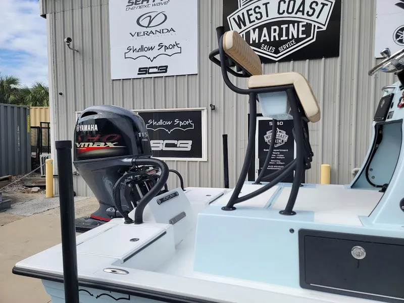 Slide: The Image of 2025 Shallow Sport 18 Sport boat with Yamaha VMAX engine at West Coast Marine. - 6