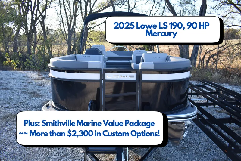 Slide: The Image of 2025 Lowe LS 190 boat with 90 HP Mercury engine, Smithville Marine package, custom options. - 0