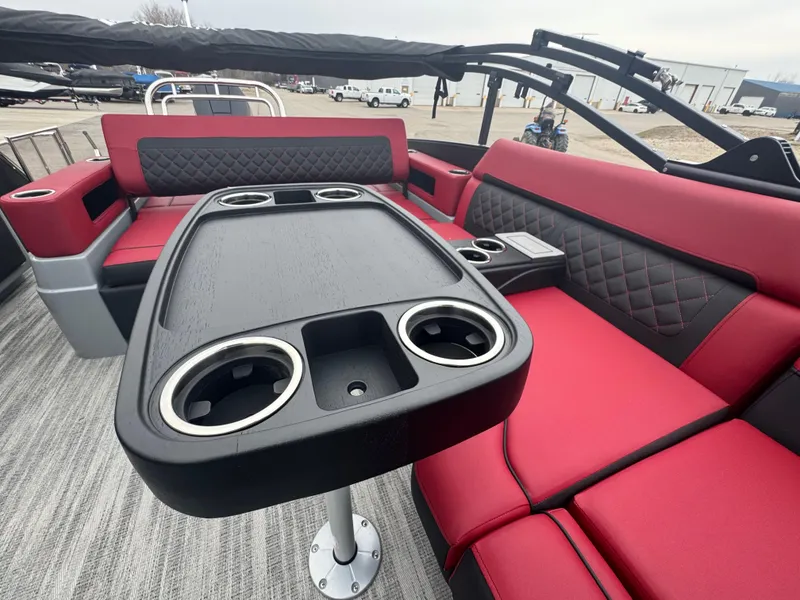 Slide: The Image of Luxurious seating and table on 2025 Godfrey AQUAPATIO 255SFL pontoon boat. - 20