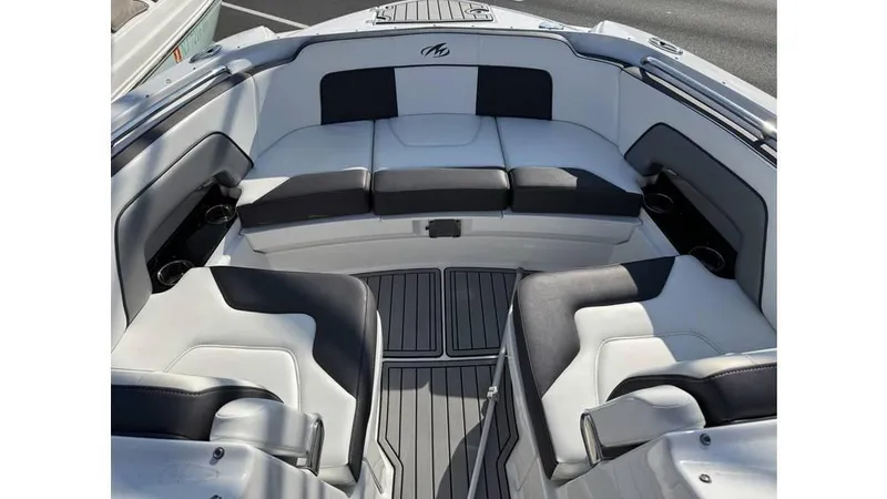 Slide: The Image of 2020 Monterey M65 boat interior with sleek seating and modern design. - 8