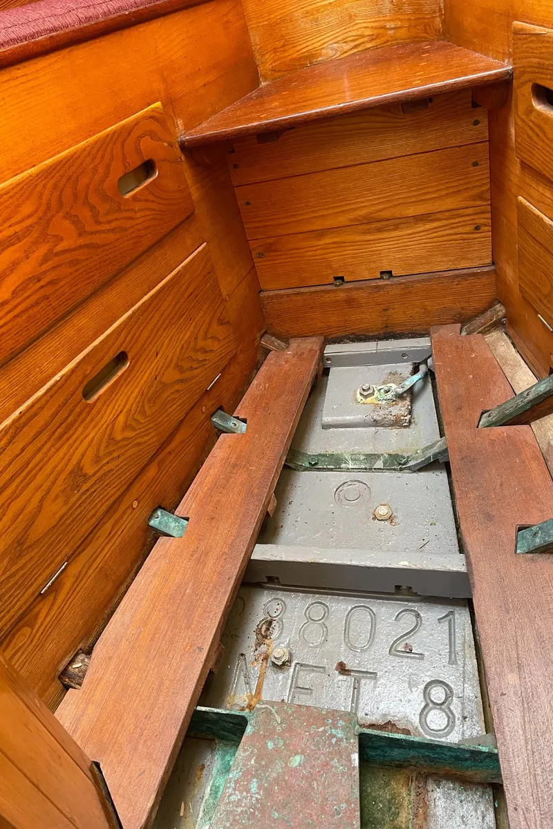 Slide: The Image of Interior view of 1961 Sparkman & Stephens Pipe Dream Cruising Sloop with wooden paneling. - 18