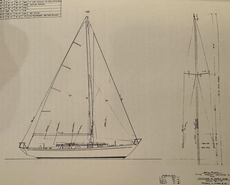 Slide: The Image of Blueprint of 1961 Sparkman & Stephens Pipe Dream Cruising Sloop sailboat design. - 32
