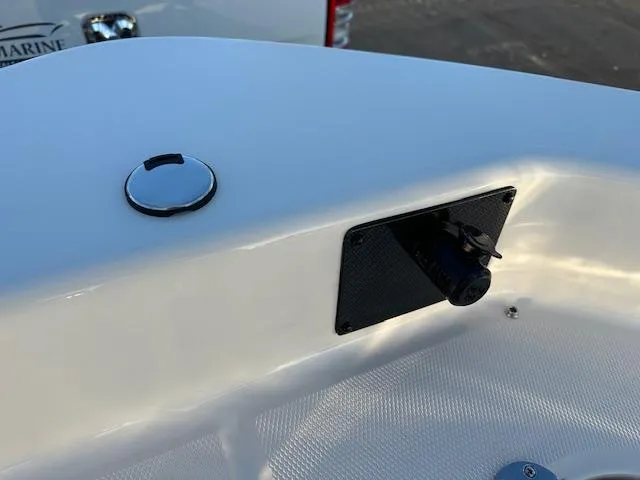 Slide: The Image of 2025 Grady-White 231 Coastal Explorer boat detail with sleek white finish and hardware. - 22