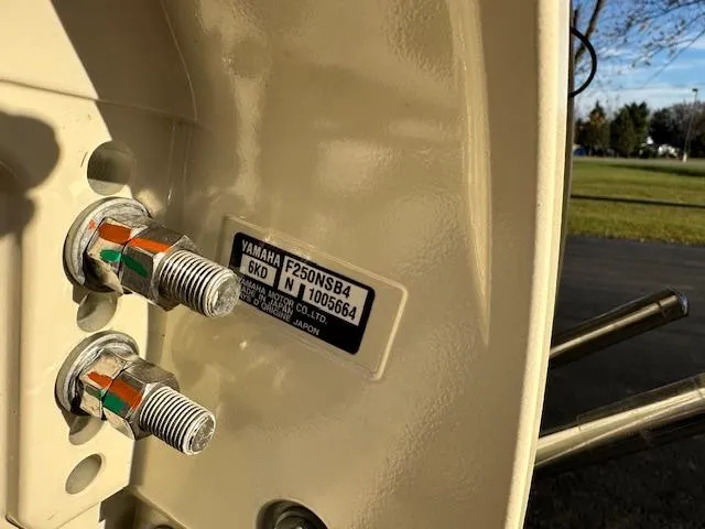 Slide: The Image of Close-up of Yamaha engine bolts on 2025 Grady-White 231 Coastal Explorer boat. - 34