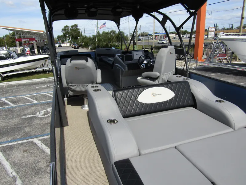 Slide: The Image of 2024 Massimo Marine T-30X boat interior with luxurious seating and modern design. - 29
