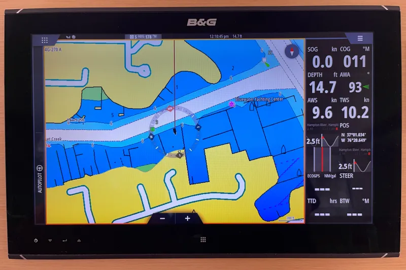 Slide: The Image of Navigation display on Lagoon 620 yacht, showing map and sailing data, 2014 model. - 53