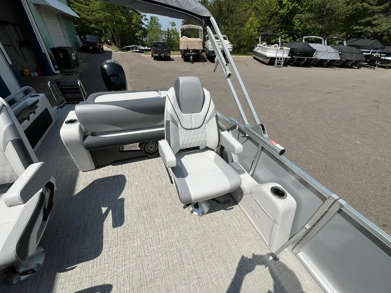 Slide: The Image of 2025 Avalon LSZ Versatile Rear Bench boat interior with modern seating and sleek design. - 15