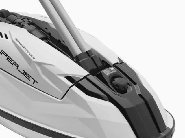 Slide: The Image of 2023 Yamaha Waverunner Superjet® displayed in a showroom with accessories and gear. - 11