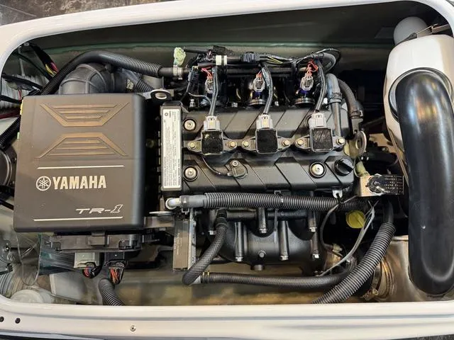 Slide: The Image of 2023 Yamaha Waverunner Superjet engine close-up, showcasing TR-1 technology. - 7