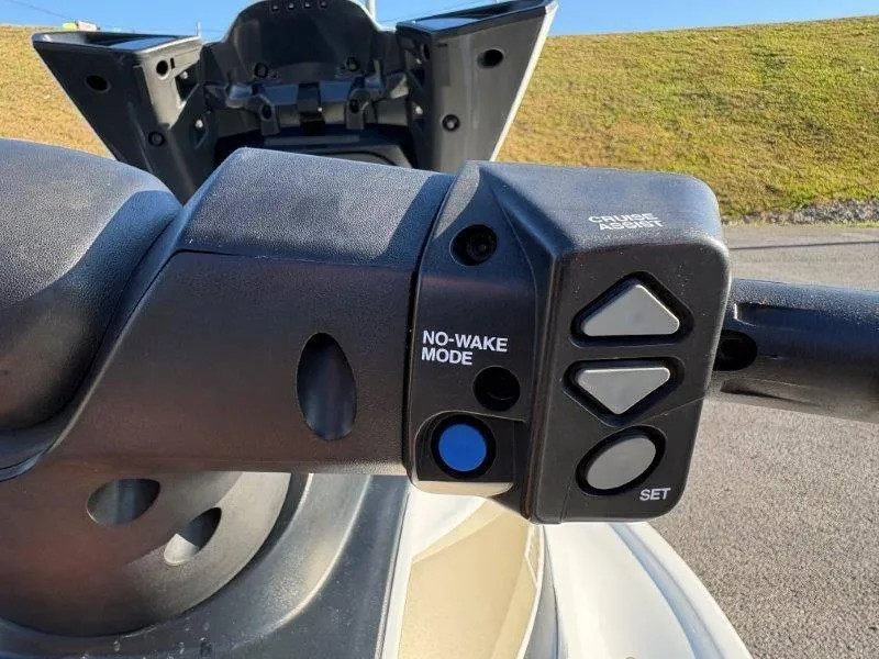 Slide: The Image of Close-up of 2015 Yamaha Waverunner VX Cruiser controls, featuring no-wake mode and cruise assist. - 24