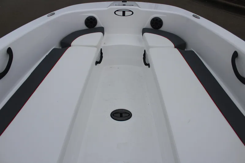 Slide: The Image of 2025 Tahoe T18 boat interior with seating and storage compartments. - 27