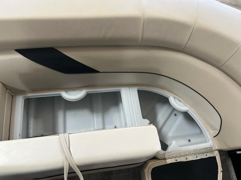 Slide: The Image of 2024 G3 SunCatcher X320 Cruise boat seating with storage compartment. - 16