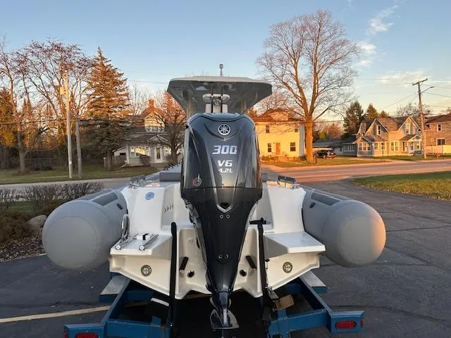 Slide: The Image of 2025 Brig Eagle 8 boat with Yamaha 300 V6 engine on trailer. - 12