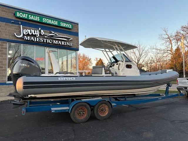 Slide: The Image of 2025 Brig Eagle 8 boat on trailer at Jerry's Majestic Marine dealership. - 4