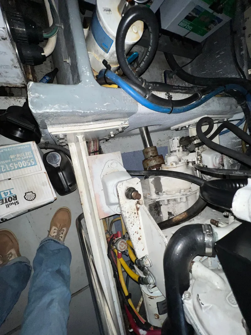 Slide: The Image of Engine room of 2004 Silverton 39 Motor Yacht with visible wiring and components. - 30