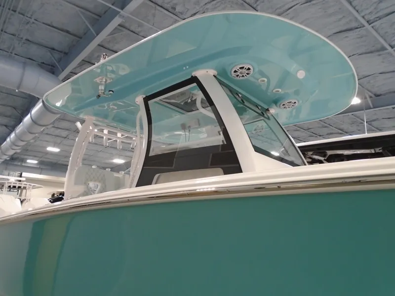 The Image of 2024 Sportsman 302 OPEN boat with sleek design and modern features in showroom. - 0