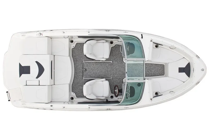 Slide: The Image of 2016 Chaparral 19 H2O Sport boat, top view, white interior, dual seats, open bow design. - 26