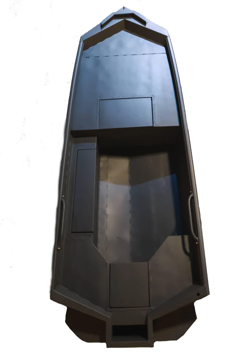 Slide: The Image of 2024 Reaper Boats 653 model, top view, sleek black design. - 3