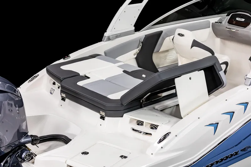 Slide: The Image of 2025 Chaparral SSI boat interior with sleek seating and modern design. - 22