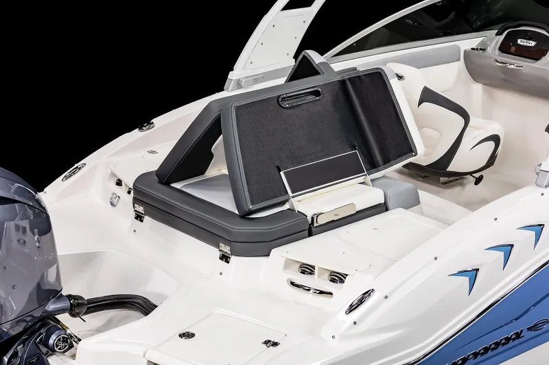 Slide: The Image of 2025 Chaparral SSI boat interior with modern seating and sleek design. - 24