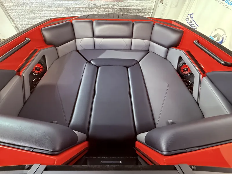Slide: The Image of Interior of 2025 Moomba Tykon with red and gray upholstery. - 49