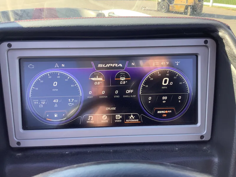 Slide: The Image of 2019 Supra SL450 dashboard display showing RPM, speed, and various controls. - 19