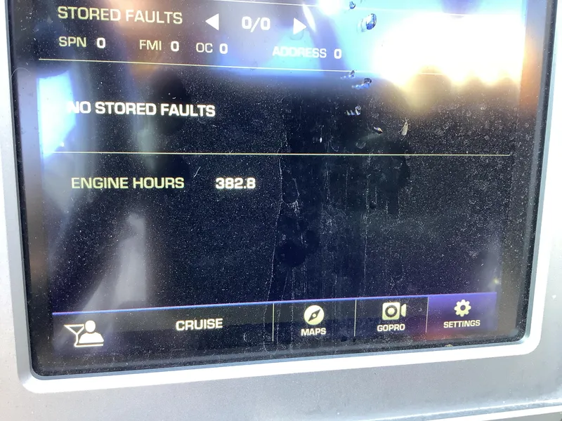 Slide: The Image of 2019 Supra SL450 dashboard showing no stored faults, 382.8 engine hours. - 21