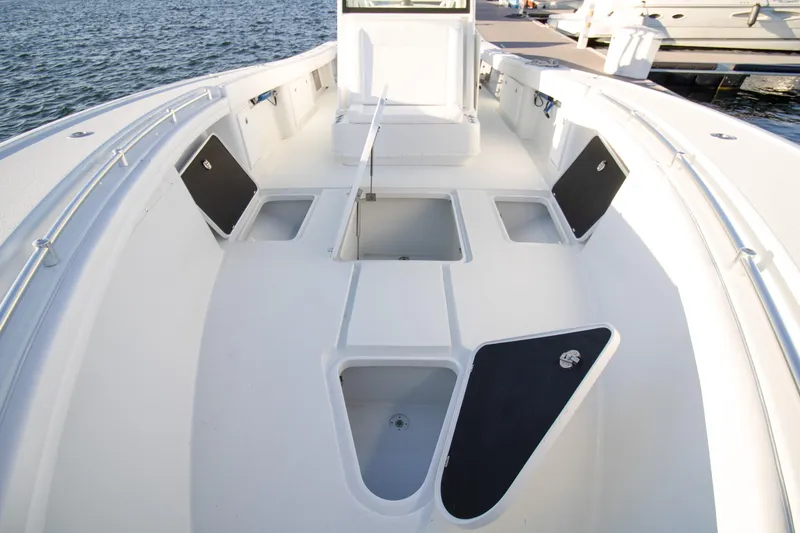 Slide: The Image of 2024 Yellowfin 39 boat interior with spacious deck and storage compartments. - 5