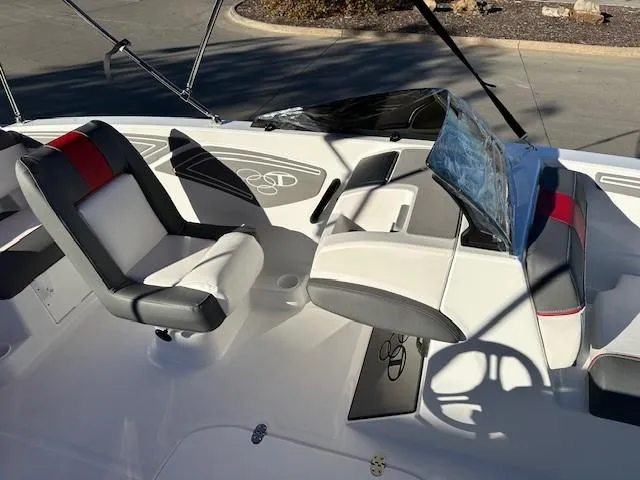 Slide: The Image of 2025 Tahoe T21 boat interior with modern seating and sleek design. - 11