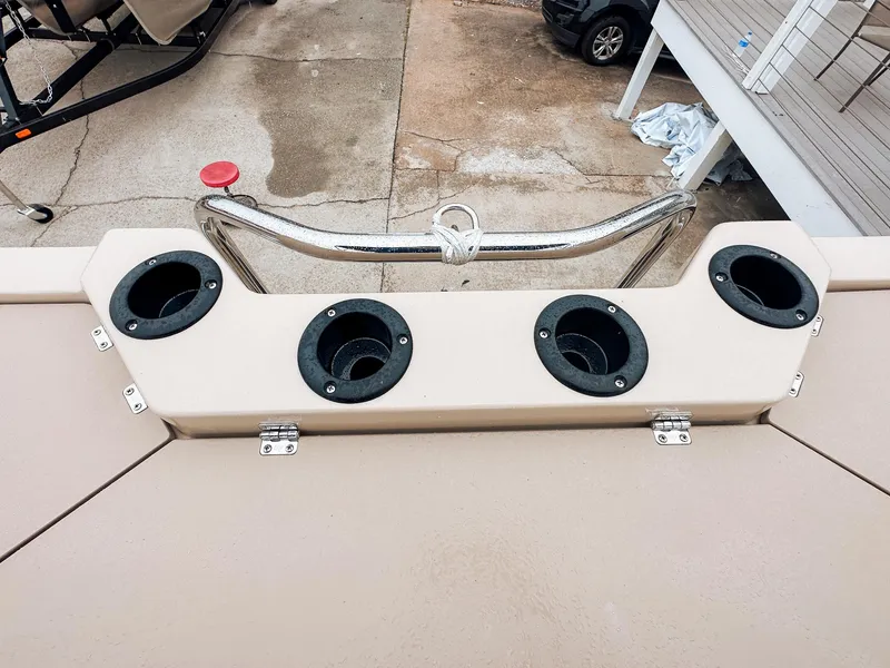Slide: The Image of 2024 Godfrey Sweetwater 22' Tritoon fishing rod holders on deck. - 12
