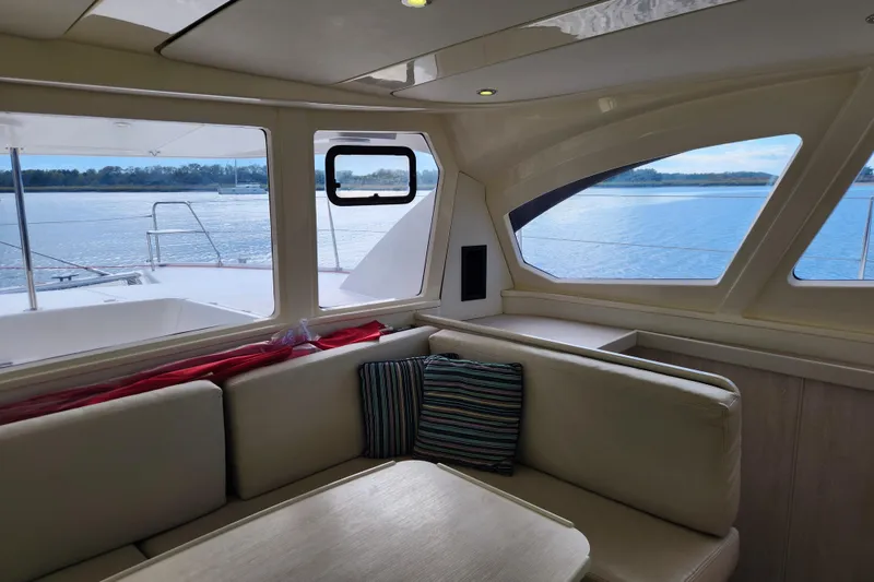 Slide: The Image of Interior of 2015 Leopard 44 yacht with scenic water view through windows. - 134