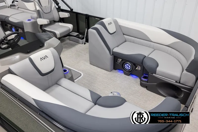 Slide: The Image of Luxurious 2025 Avalon LSZ QLS boat interior with plush seating and modern design. - 9