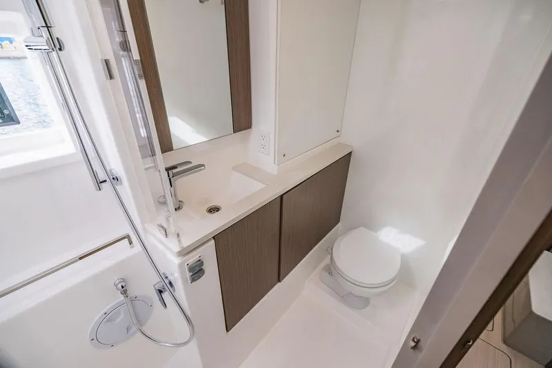 Slide: The Image of Modern bathroom in 2024 Leopard 45 yacht with sleek fixtures and compact design. - 30