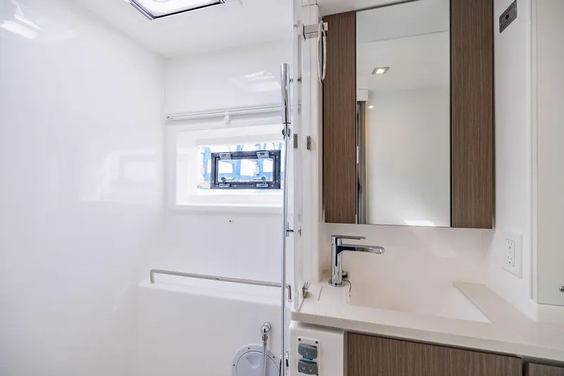 Slide: The Image of Modern bathroom in 2024 Leopard 45 yacht with sleek fixtures and natural light. - 31