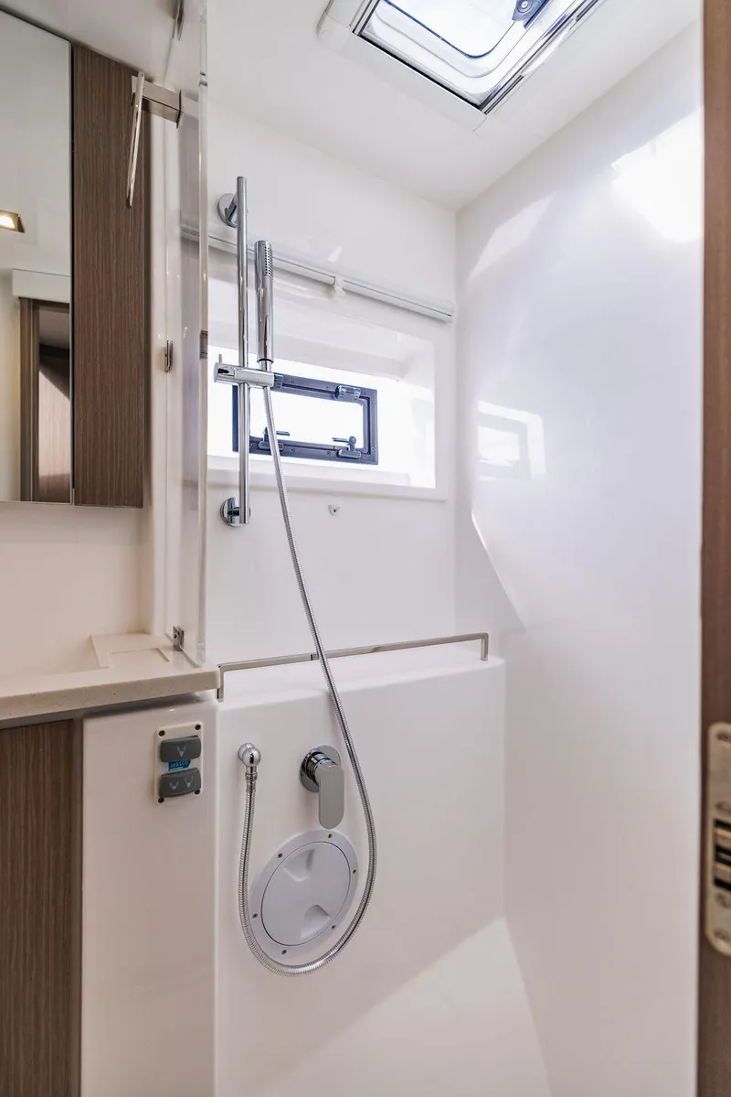 Slide: The Image of Modern bathroom in 2024 Leopard 45 yacht with sleek shower design. - 35