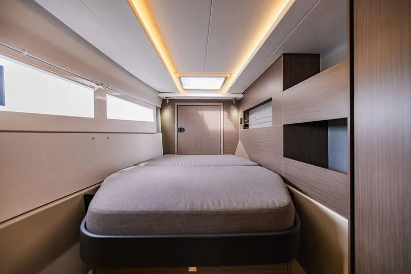 Slide: The Image of Luxurious interior cabin of 2024 Leopard 45 yacht with modern design and ambient lighting. - 41