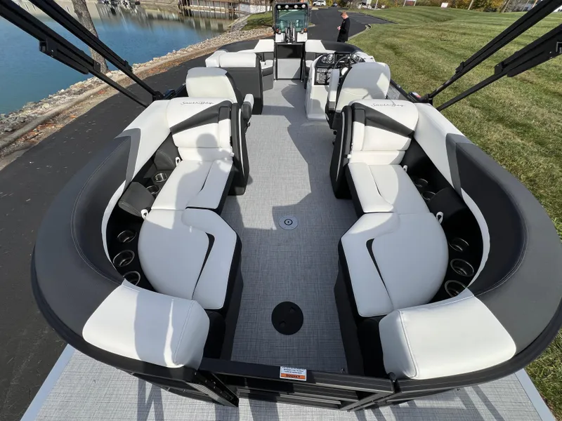 Slide: The Image of 2025 South Bay 222RS pontoon boat with spacious seating and modern design. - 16