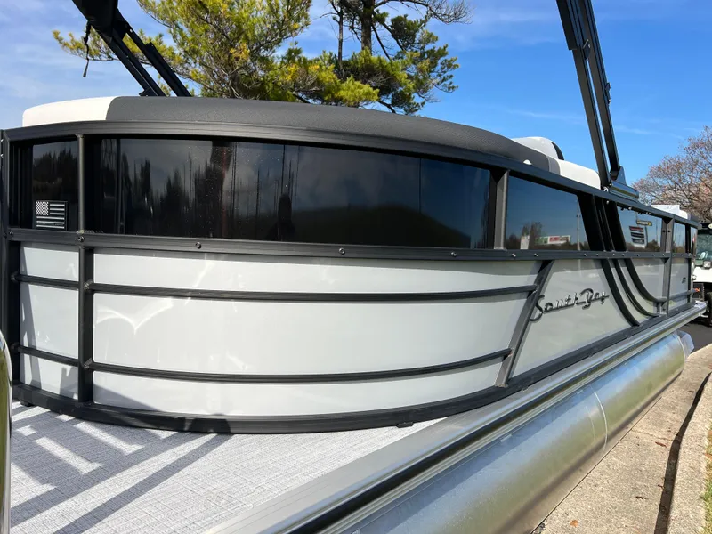 Slide: The Image of 2025 South Bay 222RS pontoon boat with sleek design and modern features. - 7