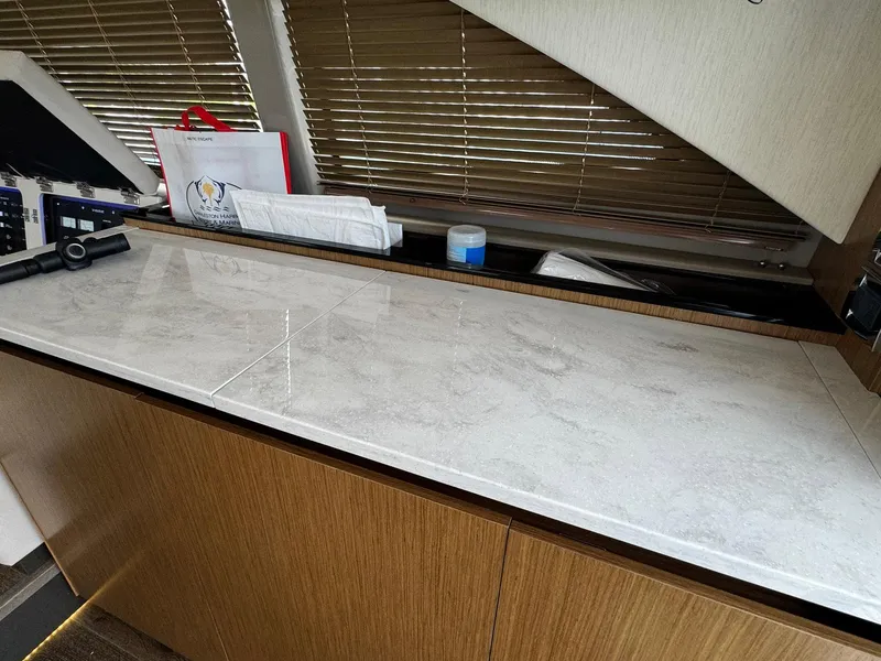 Slide: The Image of Interior countertop of 2017 Sea Ray Sundancer 460 yacht with modern design. - 45