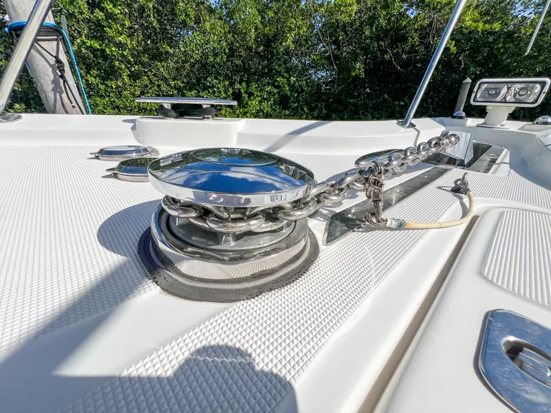 Slide: The Image of Close-up of 2008 Tiara Yachts 3900 Sovran anchor chain and winch on deck. - 20