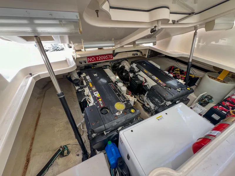 Slide: The Image of Engine room of 2008 Tiara Yachts 3900 Sovran, showcasing dual engines and equipment. - 33