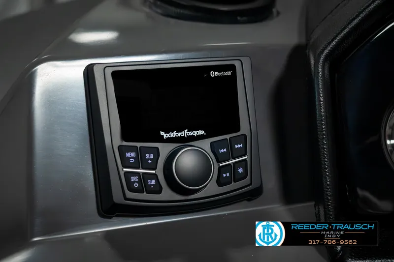 Slide: The Image of Rockford Fosgate audio system on 2025 Bennington 22 SLSE boat dashboard. - 30