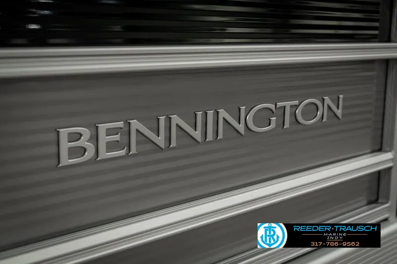 Slide: The Image of Close-up of 2025 Bennington 22 SLSE logo on a sleek surface. - 47