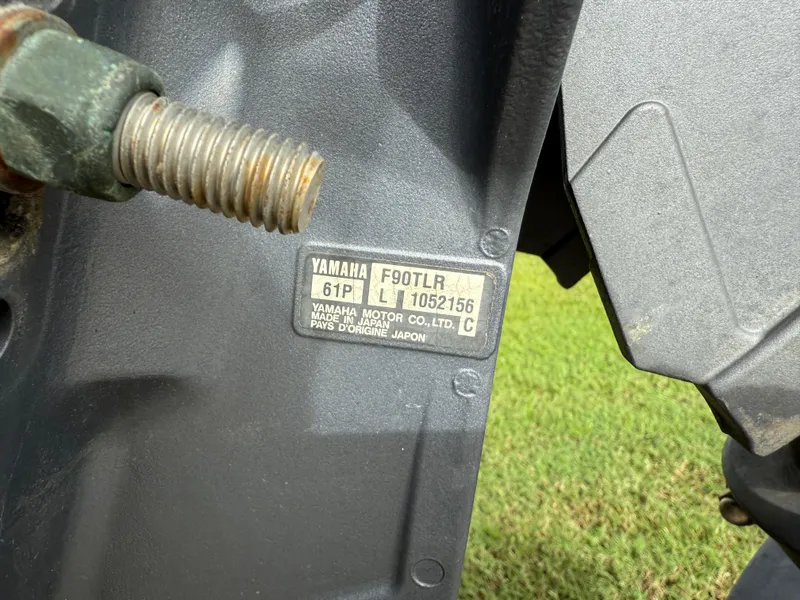Slide: The Image of Yamaha F90TLR engine label on 2012 Alweld 1960VVSC Bay boat. - 11