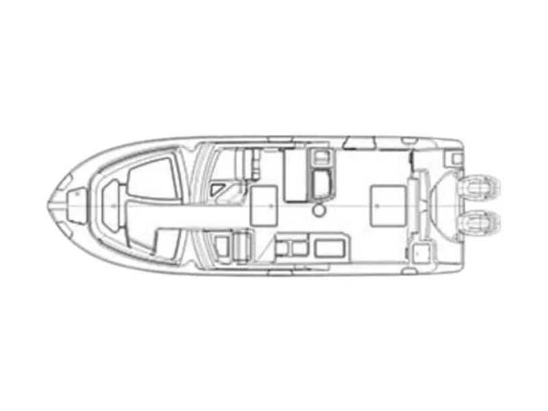 Slide: The Image of Top view schematic of 2022 Edgewater 262CX boat layout. - 14