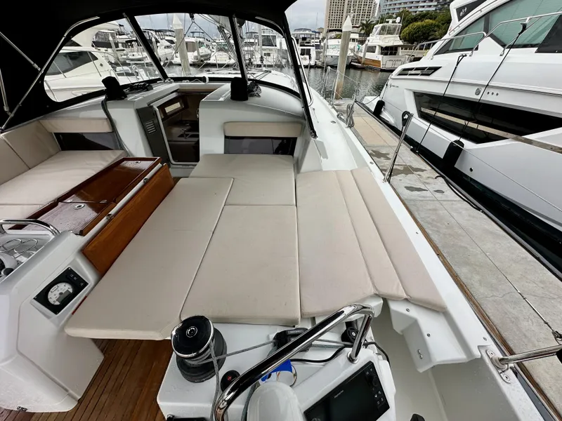 Slide: The Image of Jeanneau Sun Odyssey 490 yacht interior, 2020 model, featuring spacious seating and modern design. - 18