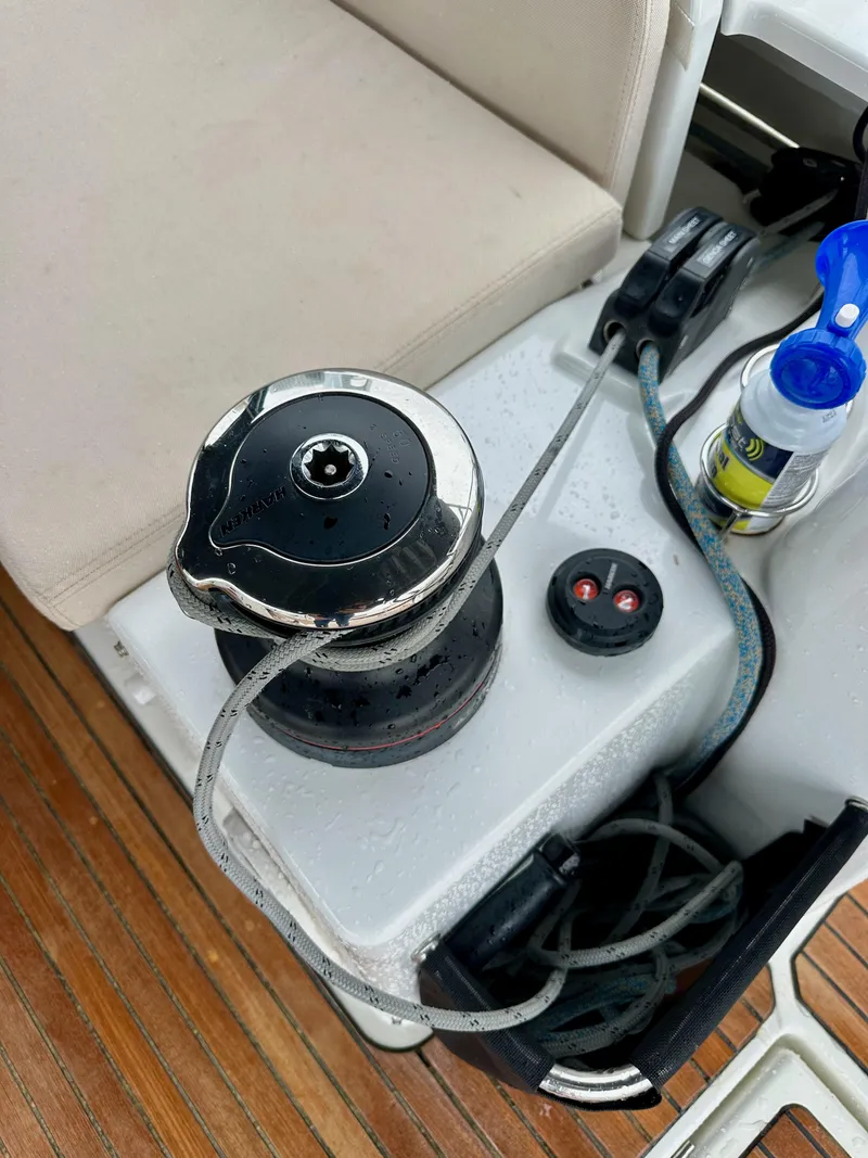 Slide: The Image of Jeanneau Sun Odyssey 490 sailboat winch and deck details, 2020 model. - 25