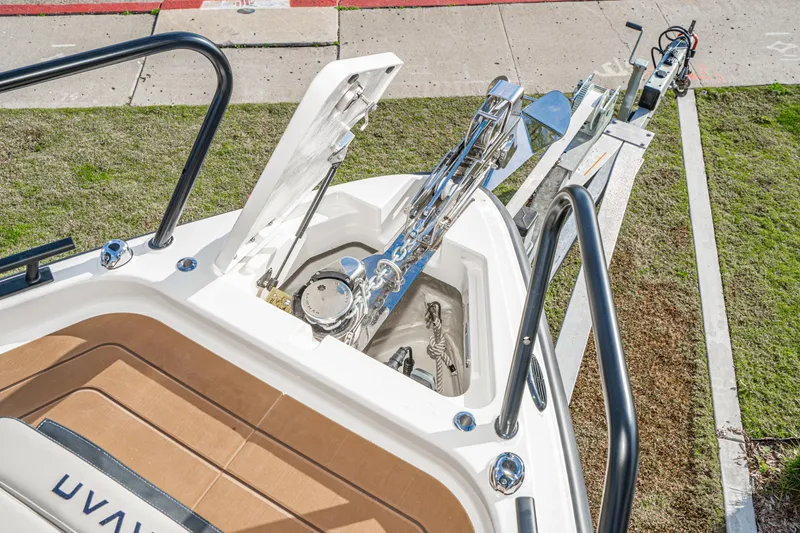 Slide: The Image of Bow of 2025 Navan S30 boat with anchor system and deck details. - 14