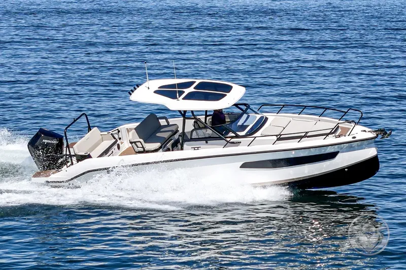 Slide: The Image of 2025 Navan S30 boat cruising on open water, showcasing sleek design and modern features. - 45