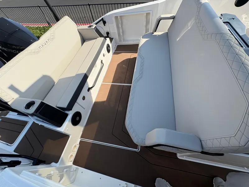 Slide: The Image of Luxurious seating area on 2025 Navan S30 boat with elegant upholstery and modern design. - 13